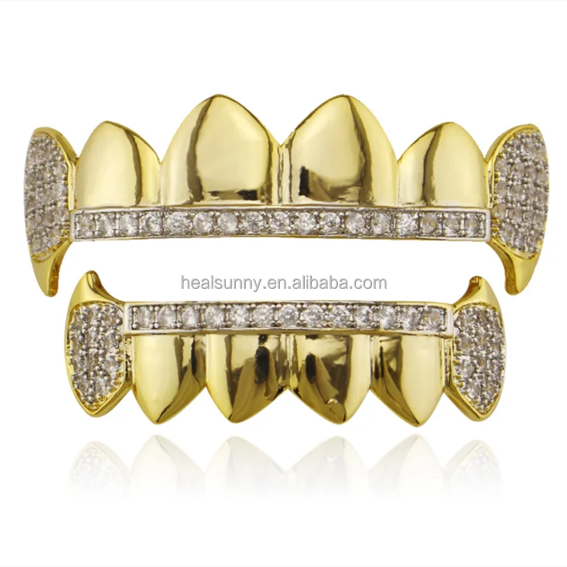 

Personal custom piece jewelry set hip hop teeth braces vampire fangs cubic zirconia micro paved bling teeth grilz