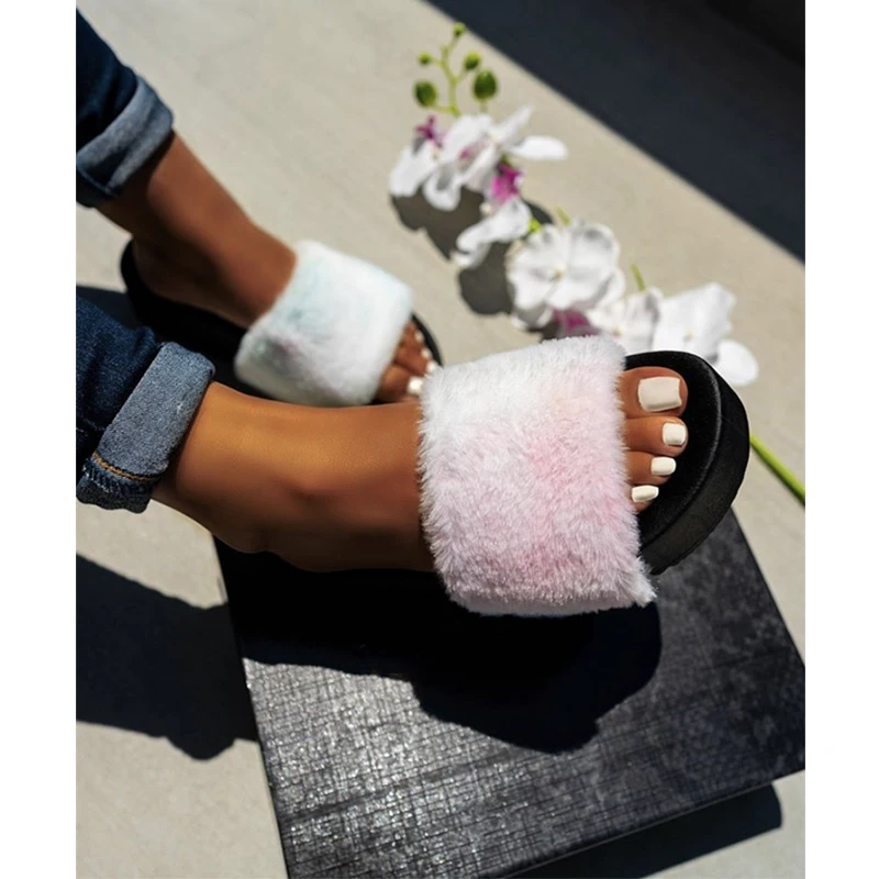 HOT SELLING WINTER FUR SLIDES PLATFORM SANDALS TIE DYE FURRY WOMEN THICK SOLE INDOOR HIGH HEEL SANDALS
HOT SELLING WINTER FUR SLIDES PLATFORM SANDALS TIE DYE FURRY WOMEN THICK SOLE INDOOR HIGH HEEL SANDALS