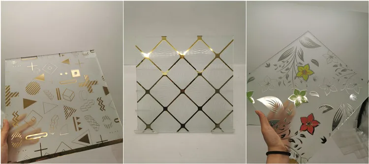 3-4mm titanium ice flower acid etched glass and titanium flower pattern mirror for decoration