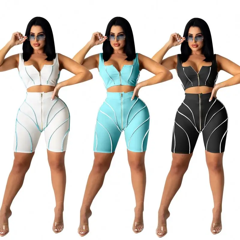 Casual New Design Two Piece Short Pants Set Zipper Women Clothing Solid Color Women Sleeveless 2 Pieces Both Front and Back
Casual New Design Two Piece Short Pants Set Zipper Women Clothing Solid Color Women Sleeveless 2 Pieces Both Front and Back