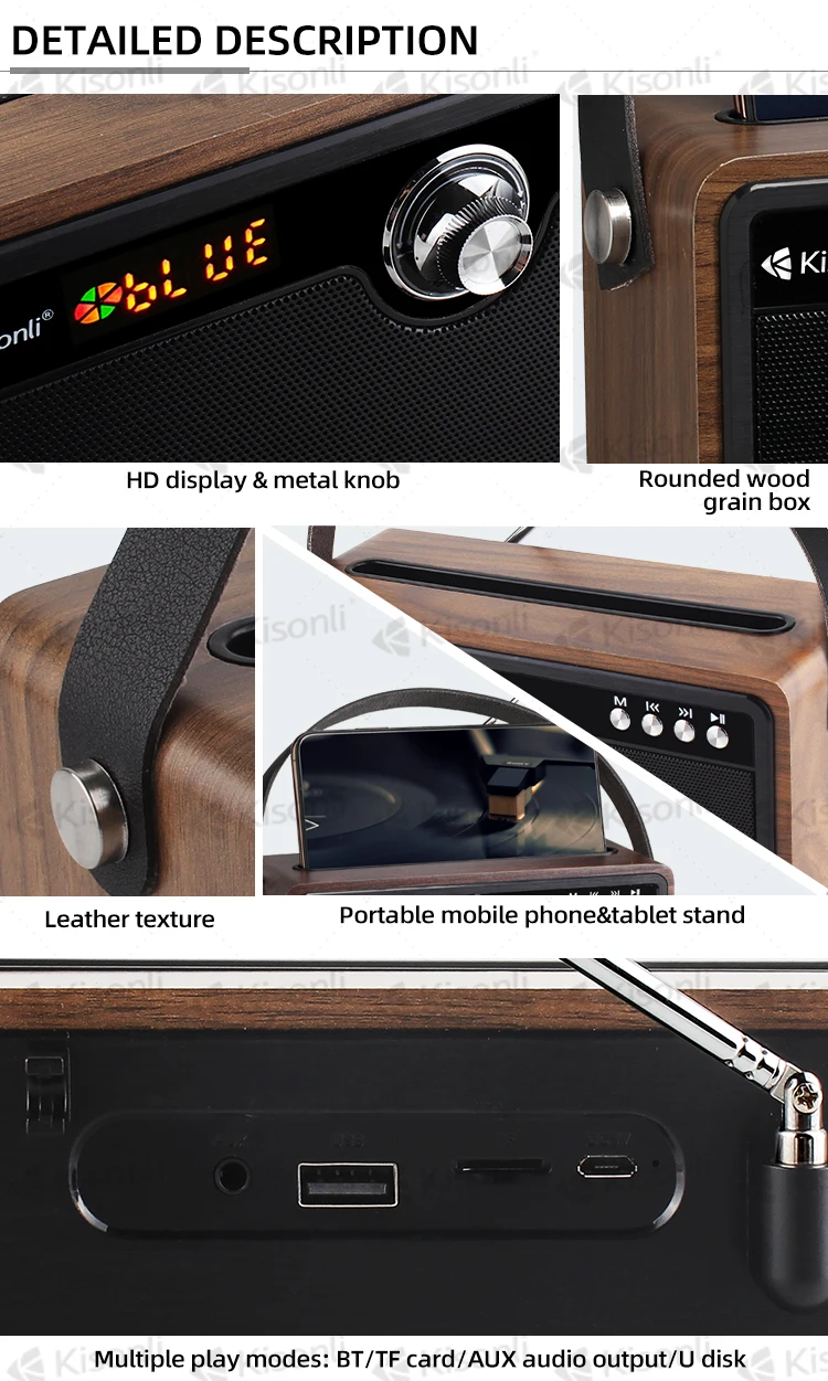 V4.0 Active Wooden Hifi Retro Speaker Portable Powerful Subwoofer Loud Sound System Radio Bluetooths Speaker - ANKUX.COM