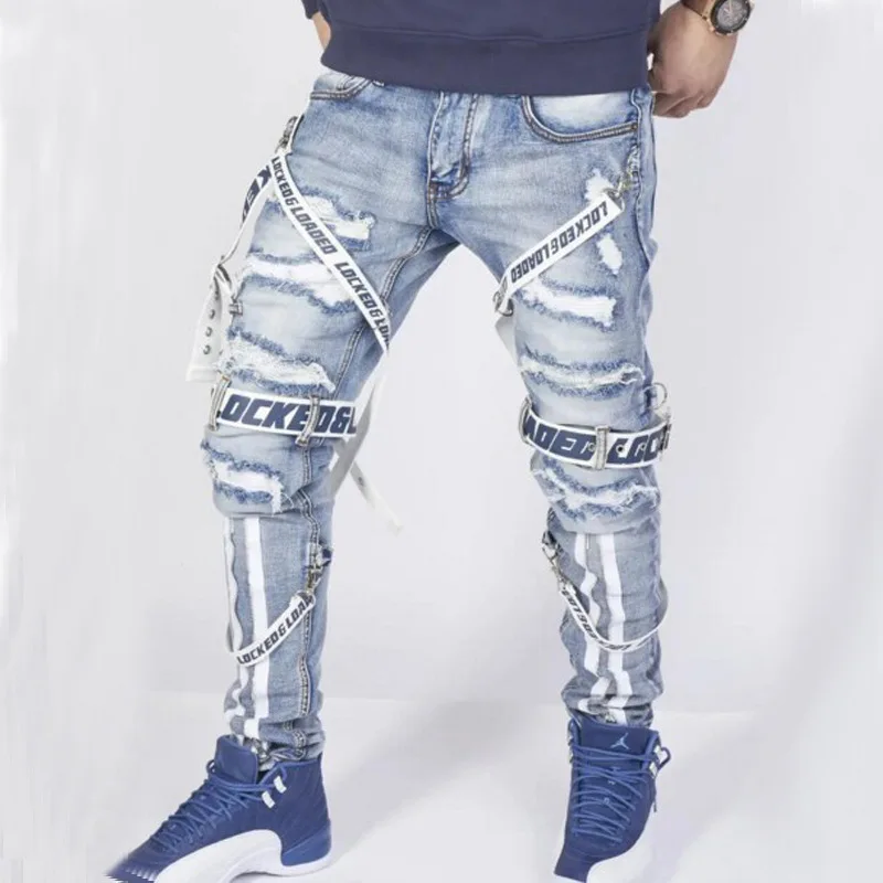 European And American New Custom Logo Men Jeans Fashion Red Webbing Ripped Small Feet Zipper Bodycon Jeans, Pictures
European And American New Custom Logo Men Jeans Fashion Red Webbing Ripped Small Feet Zipper Bodycon Jeans, Pictures
