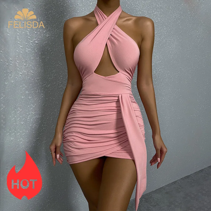 Hot Sexy Halter Mini Dresses Hollow Out Ruched Bandage Bodycon Night Club Outfit Women Short Summer Casual Dress
Hot Sexy Halter Mini Dresses Hollow Out Ruched Bandage Bodycon Night Club Outfit Women Short Summer Casual Dress