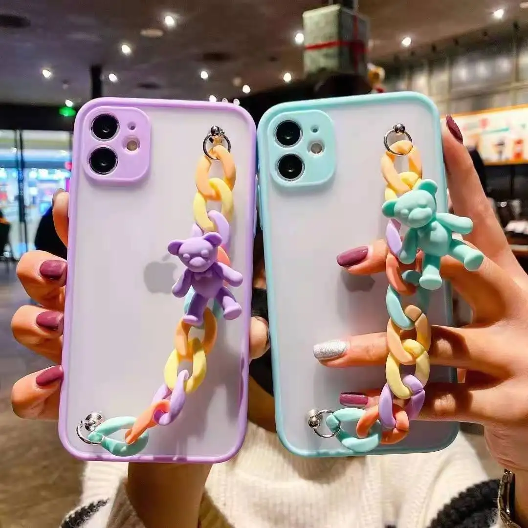 Matte TPU transparent Phone Case for iPhone 12 case with Cute Rainbow Bracelet Bear Chain Hanging, Multiple colors
Matte TPU transparent Phone Case for iPhone 12 case with Cute Rainbow Bracelet Bear Chain Hanging, Multiple colors