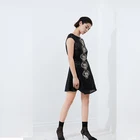 sexy embroidered fashion design black office lady casual short dress