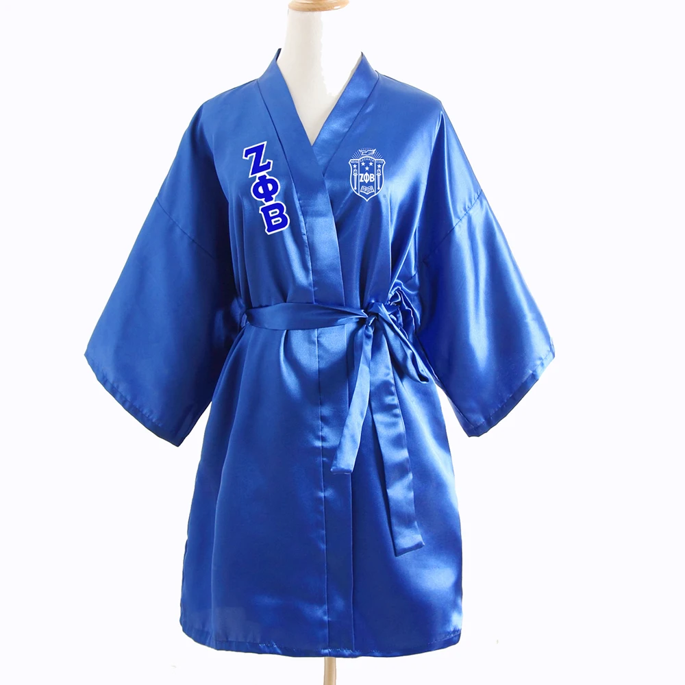 Custom Logo Sorority Greek Letter ZETA PHI BETA Blue Sleepwear Satin Robe Silk Bathrobe Women Clothes
Custom Logo Sorority Greek Letter ZETA PHI BETA Blue Sleepwear Satin Robe Silk Bathrobe Women Clothes