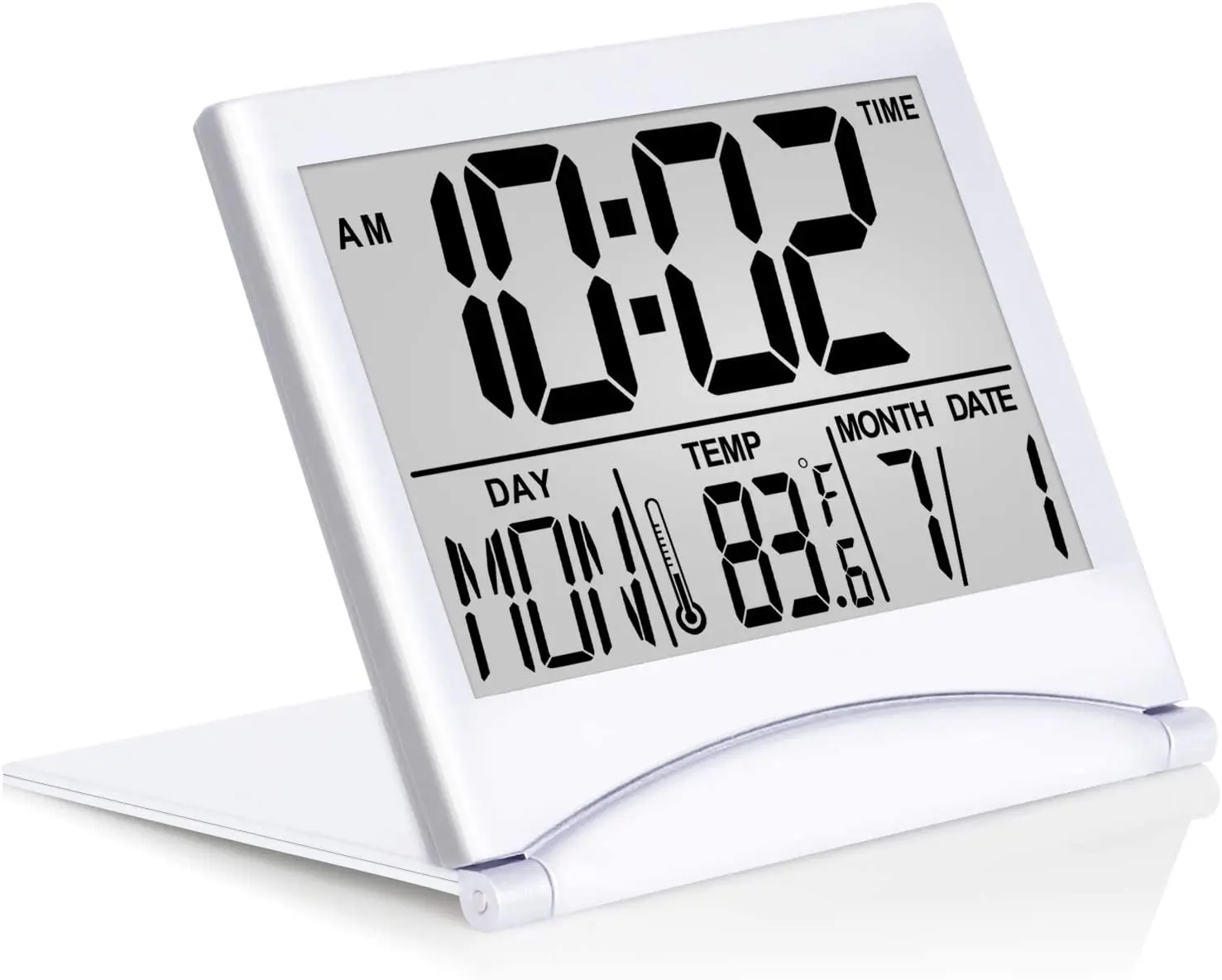 Foldable Calendar Temperature Timer LCD Clock with Snooze Mode Large Number Display Digital Alarm Clock
Foldable Calendar Temperature Timer LCD Clock with Snooze Mode Large Number Display Digital Alarm Clock