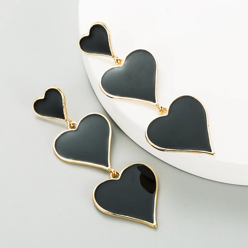 Fashion three-layer black love earrings for women alloy drip oil Exaggerated long earrings 
Fashion three-layer black love earrings for women alloy drip oil Exaggerated long earrings