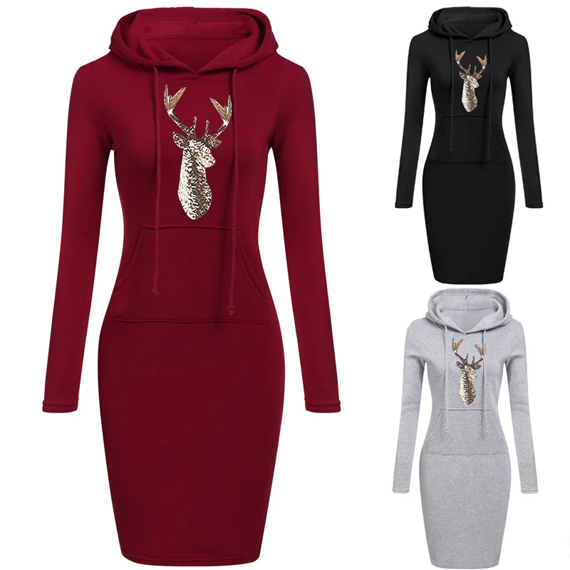 European and American autumn and winter women's clothing Christmas Reindeer printed long sleeved sweater dress Hooded Sweater
European and American autumn and winter women's clothing Christmas Reindeer printed long sleeved sweater dress Hooded Sweater
