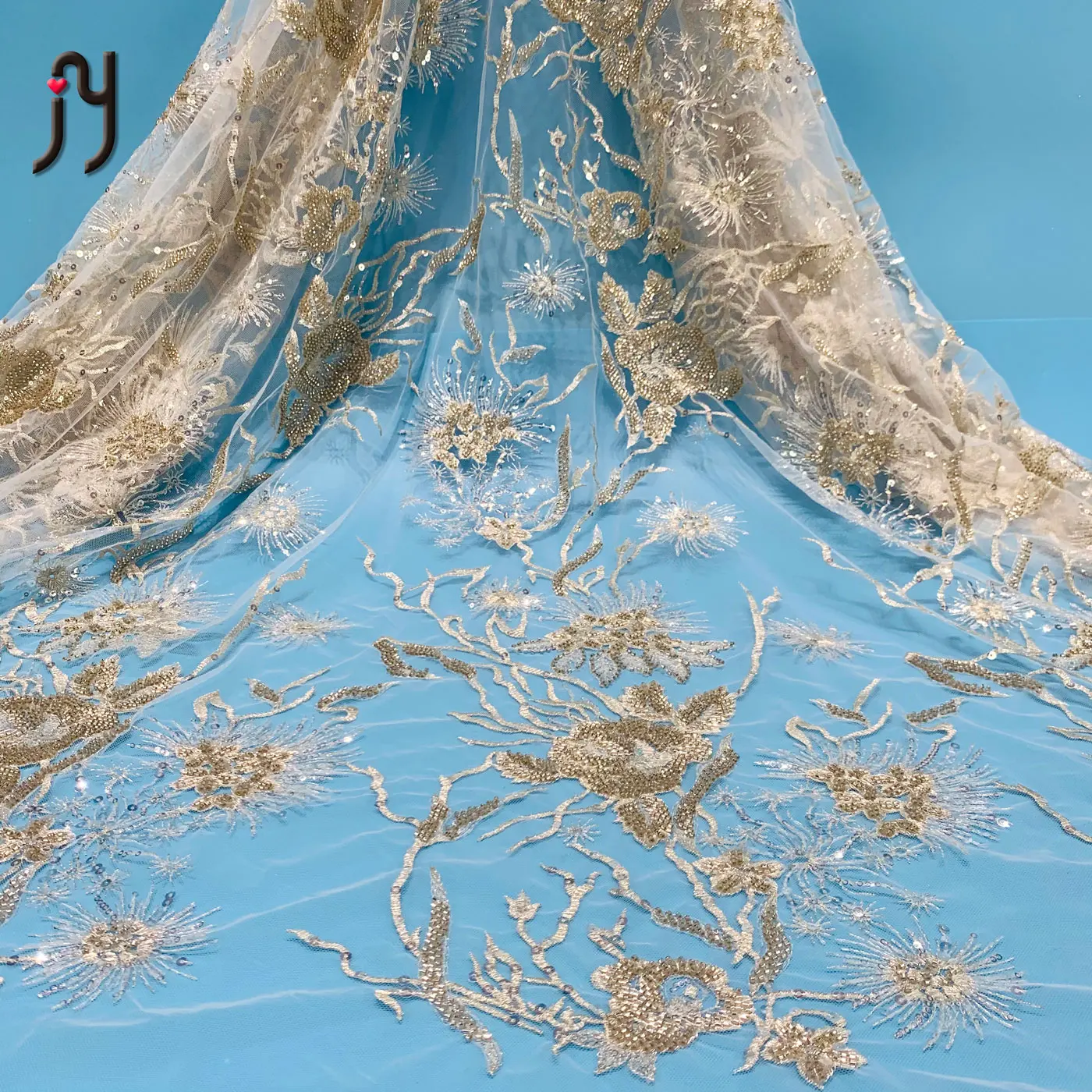 Rose embroidery Heavy handmade gold beaded lace and sequin lace fabric for wedding party, Accept customized color
Rose embroidery Heavy handmade gold beaded lace and sequin lace fabric for wedding party, Accept customized color