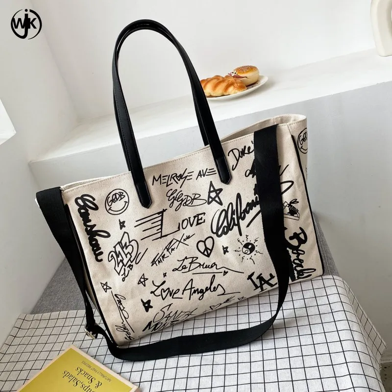 new korea fashion black and white ladies graffiti sustainable canvas bag print large designer canvas tote handbag for women
new korea fashion black and white ladies graffiti sustainable canvas bag print large designer canvas tote handbag for women