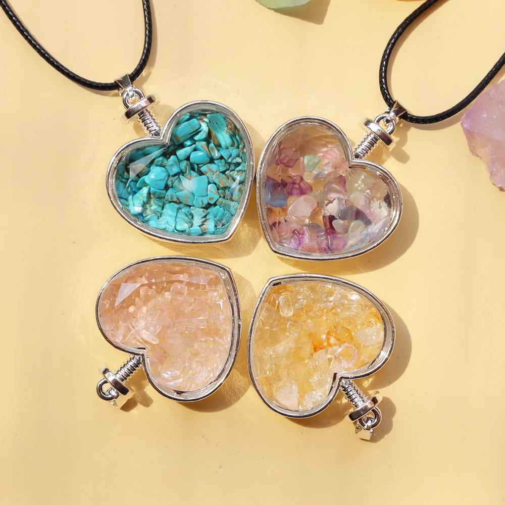 Natural Crystal Heart Pendant Wishing Bottle crystal Necklace Sweater Chain Healing Gift to Wear
Natural Crystal Heart Pendant Wishing Bottle crystal Necklace Sweater Chain Healing Gift to Wear