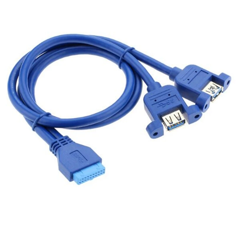 

USB 3.0 Motherboard 20pin to USB 3.0 Female Dual Ports extension cable cord 30cm 50cm with Screw Mount Type