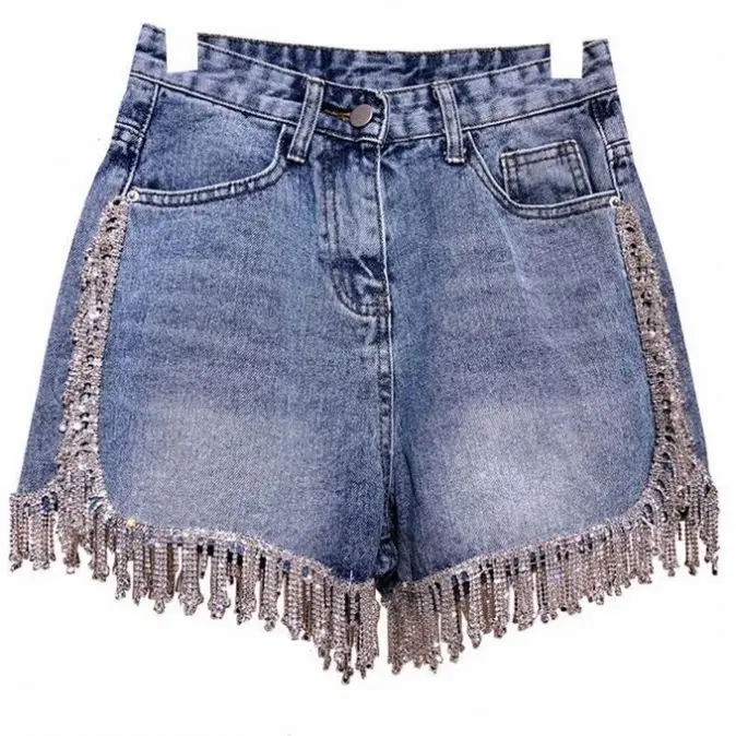 2021 Women's Short Pants Rhinestone Fringed High Waist Denim Shorts Diamond Jeans Hot Pants, Blue
2021 Women's Short Pants Rhinestone Fringed High Waist Denim Shorts Diamond Jeans Hot Pants, Blue