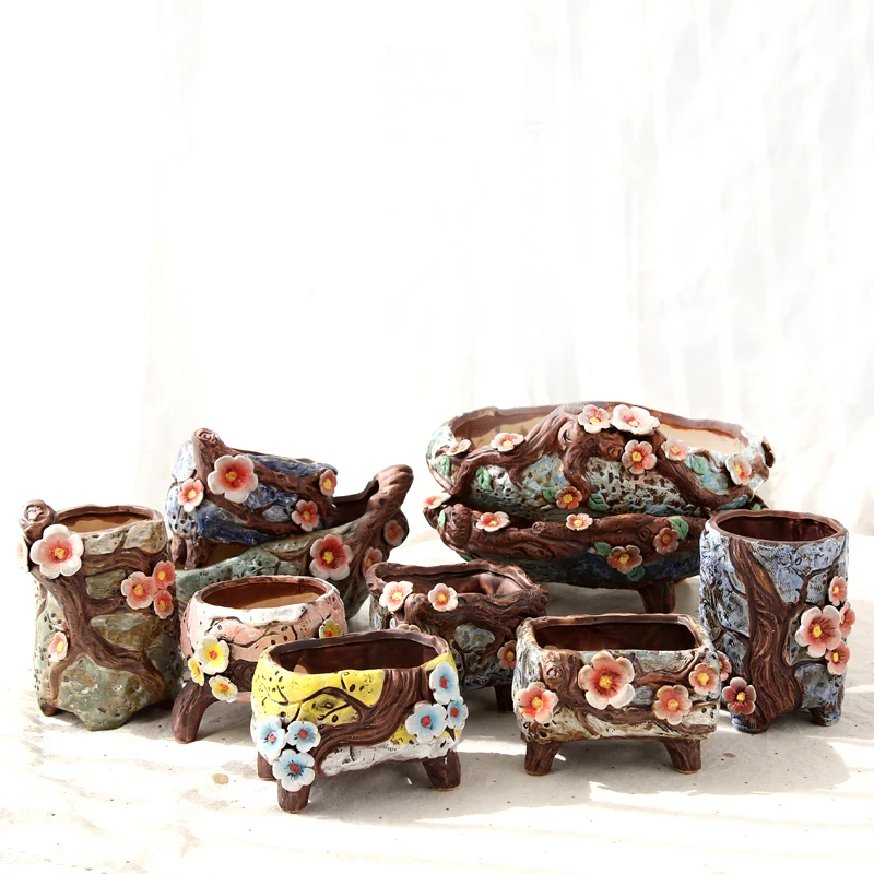 Unique shape wood pattern flower pot planter ceramic glaze garden
Unique shape wood pattern flower pot planter ceramic glaze garden