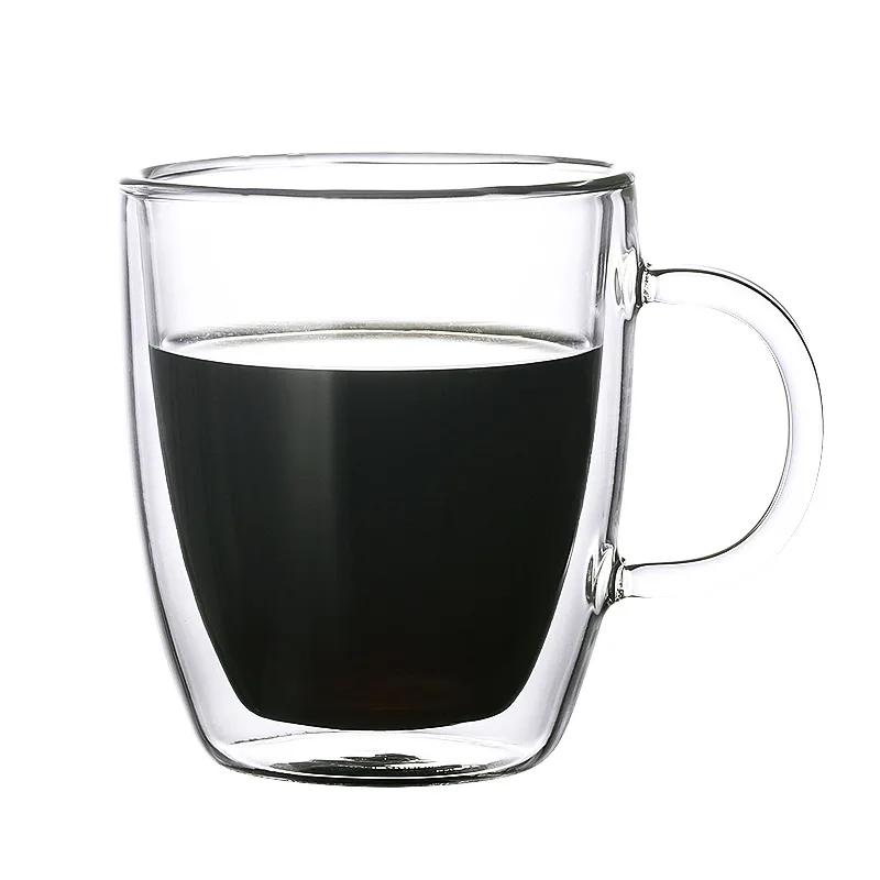 Factory customized double wall coffee cup water milk cup Glass Mug with Handle 
Factory customized double wall coffee cup water milk cup Glass Mug with Handle