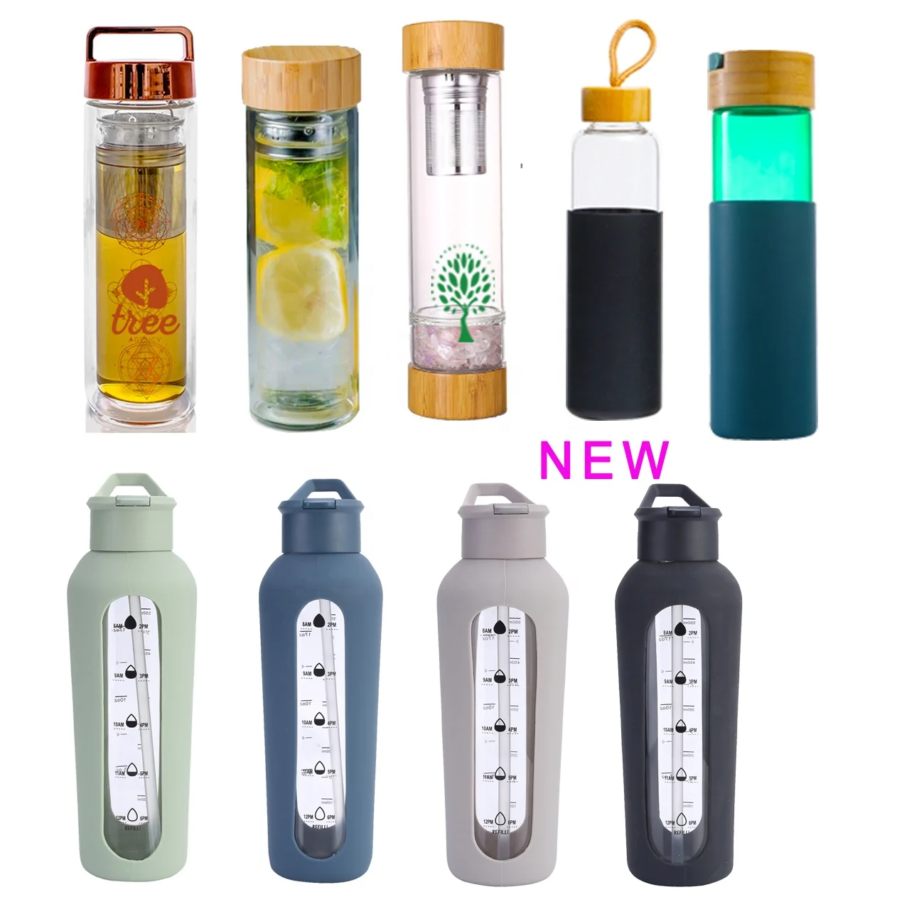fruit infused colorful borosilicate glass silicone water bottle with time marker glass bamboo lid with custom logo straw, Silicone color
fruit infused colorful borosilicate glass silicone water bottle with time marker glass bamboo lid with custom logo straw, Silicone color