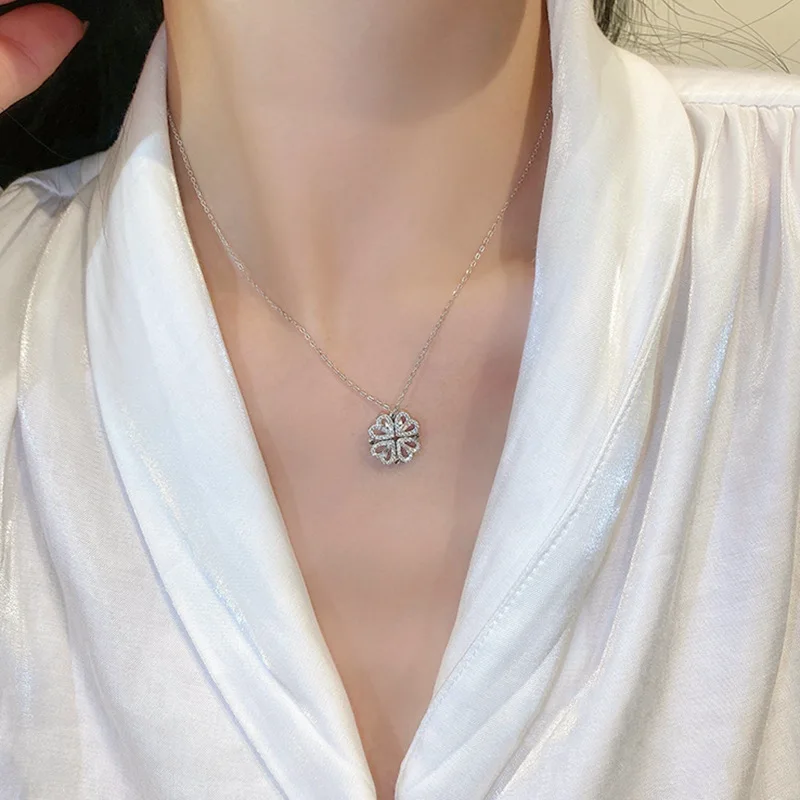 New Design Heart Four-leaf Clover Magnetic Pendant Necklace for Women Girls Fashion Zircon Titanium Steel Christmas Gift Jewelry
New Design Heart Four-leaf Clover Magnetic Pendant Necklace for Women Girls Fashion Zircon Titanium Steel Christmas Gift Jewelry