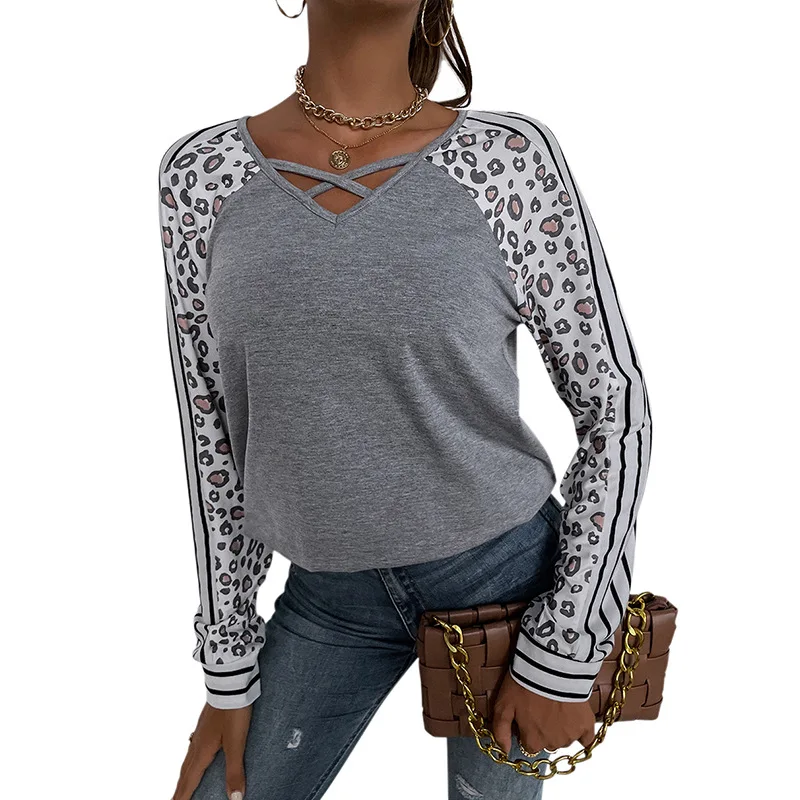 Women Leopard Printed Long Sleeve Patchwork Tshirts Clothing Lady Casual V-neck Tees Spring Fall Top Female Shirt 215WA-JK8681
Women Leopard Printed Long Sleeve Patchwork Tshirts Clothing Lady Casual V-neck Tees Spring Fall Top Female Shirt 215WA-JK8681
