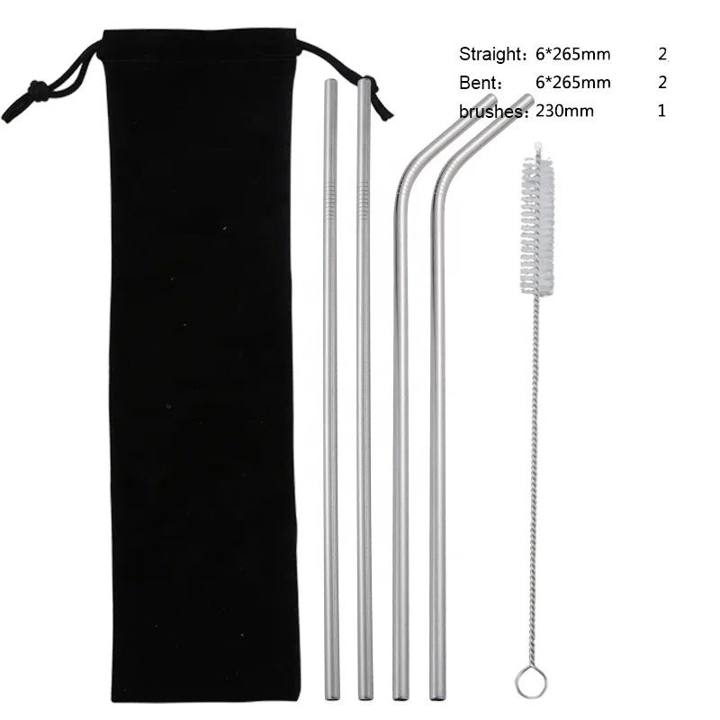 304 Bent and Straight Colored stainless steel reusable drinking straws set of 5, Silver
304 Bent and Straight Colored stainless steel reusable drinking straws set of 5, Silver