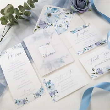 Elegant Tiffany Blue Watercolor Translucent Wedding Invitations