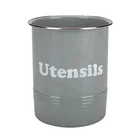 Round Cutlery Holder Organizer Galvanized Rim Metal Organizer Caddy Tools Caddy Kitchen Utensils