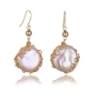 Pink color 14k gold filled handmade wire fashion hoop statement earring, baroque pearl earrings jewelry for women girls