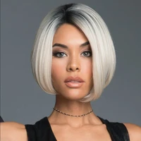 

Synthetic hair short bob wig black to grey white ombre wig gradient color party hair wig for women