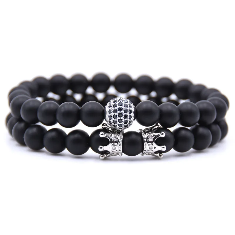 2Pcs/set 8mm Classic Matte Black Natural Stone Beads Bracelet Pave CZ Ball and Crown Charm Bracelet For Men Women (SK242), As picture
2Pcs/set 8mm Classic Matte Black Natural Stone Beads Bracelet Pave CZ Ball and Crown Charm Bracelet For Men Women (SK242), As picture