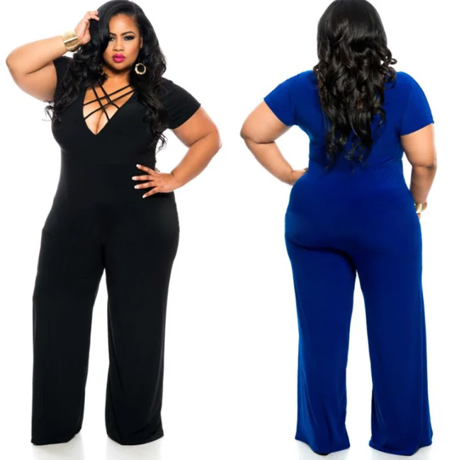 Solid color sexy bandage V-neck hot sale explosion straight plus size jumpsuit women's clothing JP1070
Solid color sexy bandage V-neck hot sale explosion straight plus size jumpsuit women's clothing JP1070