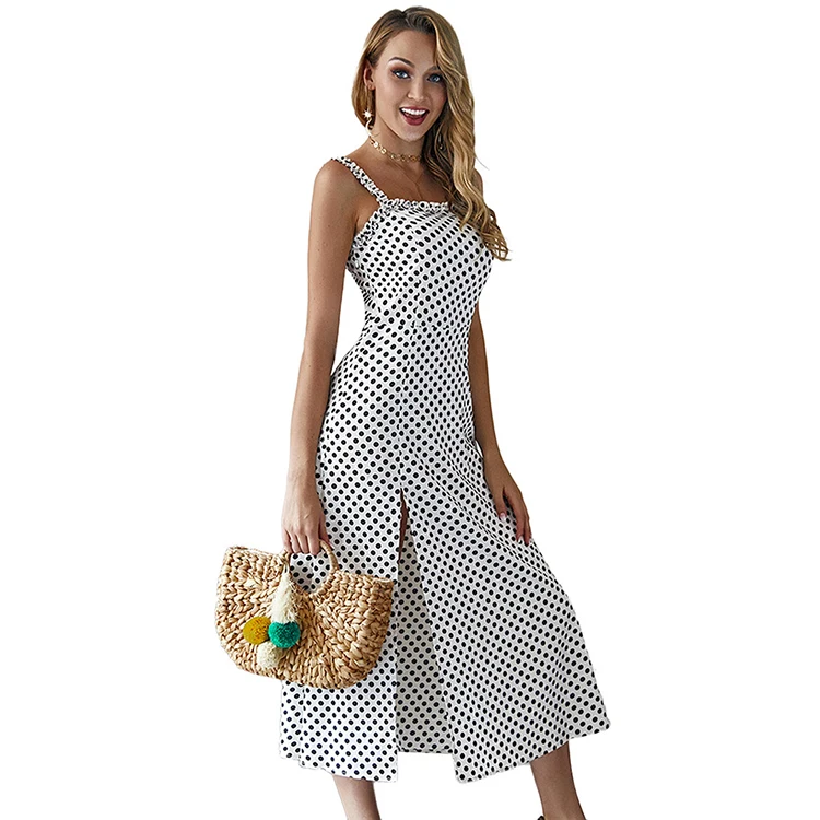 

New Fashion Strapless Split Clothes Women Dress Summer Maxi Dress Polka Dot Skirt, As show