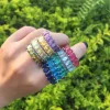 2019 silver plated soild jewelry wholesale baguette rainbow cz ring