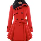 Fashion new design collared trench coat frilled double-breasted lace coat