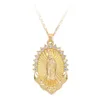 Vintage Women Accessories Virgin Mary Necklace Religious Catholic Pave Crystal Mother Mary Pendant Necklace