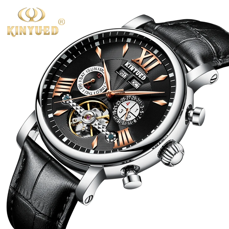 KINYUED genuine leather skeleton mechanical watch water resistant watch automatic watch luxury, Black
KINYUED genuine leather skeleton mechanical watch water resistant watch automatic watch luxury, Black