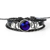 12 Zodiac Sign Black Braided Leather Bracelet Cancer Leo Virgo Libra Woven Glass Dome Jewelry Punk Men Bracelet