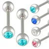 steel tongue stud bars pierced nipple barbell ring crystal balls jewellery
