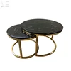 Industrial Gold Fish Nesting Black Round Marble Top Side Table set
