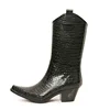 Classic western style cowboy rubber rain boots with snakeskin grain waterproof gumboots