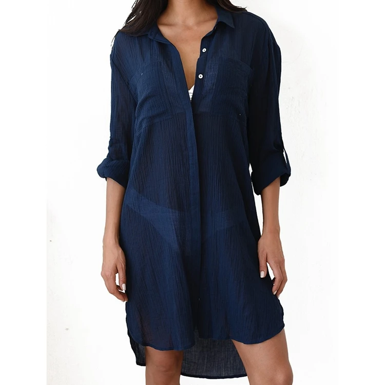 New wrinkle cloth beach blouse two pockets dark buckle bikini jacket beach shirt swimsuit sunscreen cardigan
New wrinkle cloth beach blouse two pockets dark buckle bikini jacket beach shirt swimsuit sunscreen cardigan