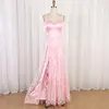 2019 Suzhou Wholesale Long Pink Girls' Lace Graduation Gown Sexy Open Leg Prom Dress