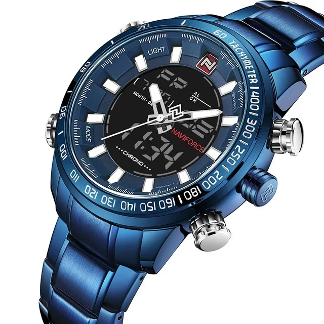 

NAVIFORCE Watch 9093 Luxury Military Full Steel Watches Men Wrist Digital Dual Display Waterproof Wristwatches Relogio Masculino, 7-color