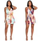 purple Polyester Fashion Sexy Tank Sleeveless V Neck A-Line Mini backless Patchwork Print Club Dresses M907
