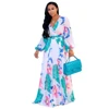 Summer Wrap Maxi Dresses Floral V Neck Beach Sundresses Womens Long Sleeve Maxi Dresses Floral Print Deep V Neck Party Dress