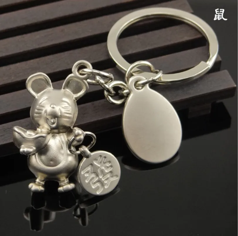 Món Quà lưu niệm Năm của Chuột Hoàng Đạo Trung Quốc Mickey Mouse Keychain Bạc Chrome Kim Loại Keyring Bán Buôn