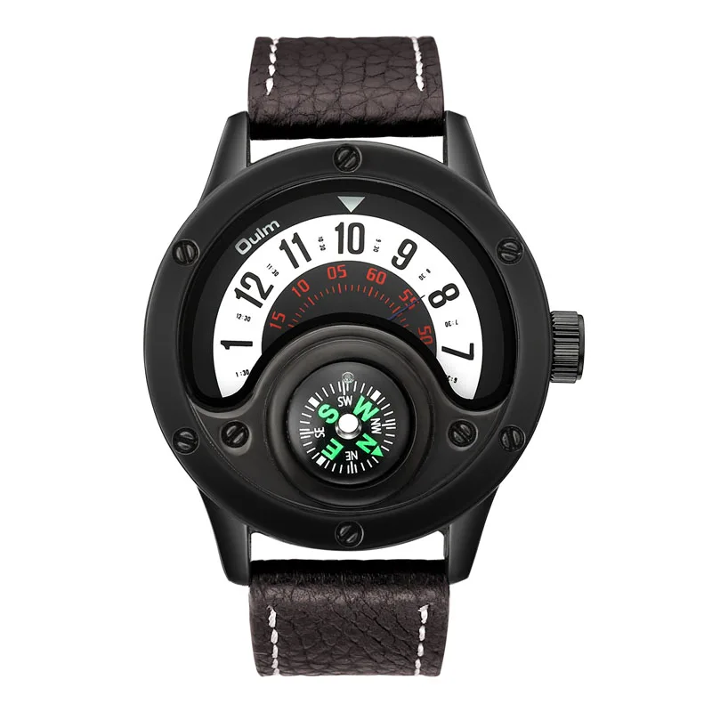 

OULM Man Watch Casual Sports Men's Watches New Design Genuine Leather Quartz Men Wristwatch Compass Decoration erkek kol saati