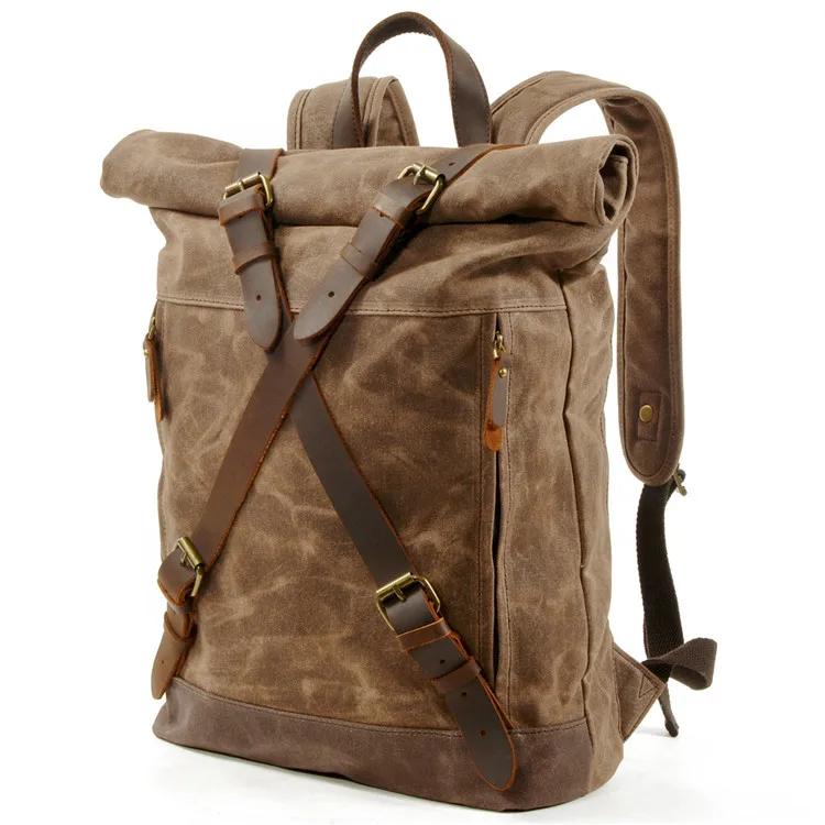 Waxed Canvas With Leather Trim Roll Top Motorcycle Backpack, Black, coffee, celadon
Waxed Canvas With Leather Trim Roll Top Motorcycle Backpack, Black, coffee, celadon