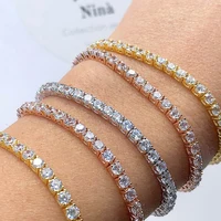 

Men Women 14k Gold Plated Chain Tennis Bracelet Iced Out Single Row Diamond Link Cuff Bracelets 3mm 4mm 5mm