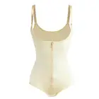 Women Nude Zipper Latex Waist Cincher Open Bust Satin Bodysuit