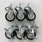 1.5inch Light Duty Plain no bearing Black PVC Tyre Swivel Threaded Side Brake Furniture Caster Wheels